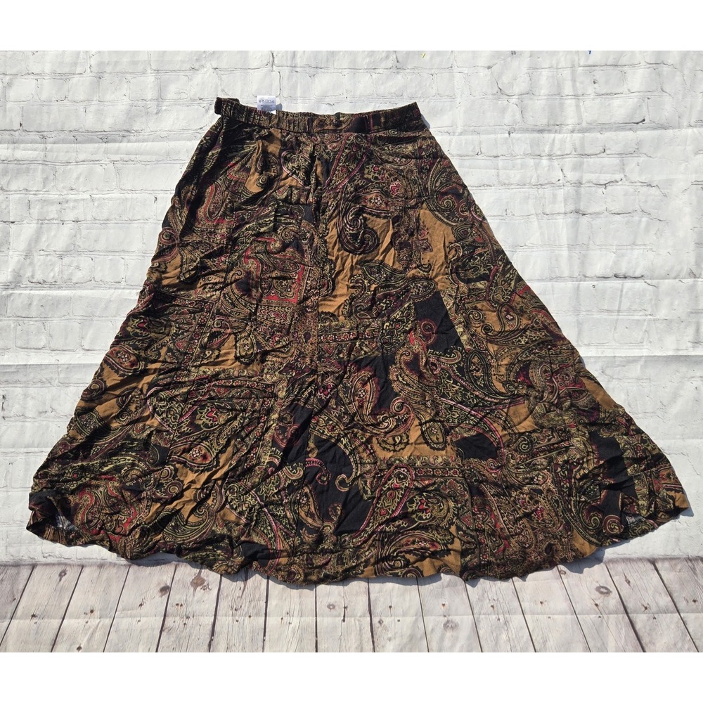 Vintage 90s Koret Paisley Skirt Pockets Boho Cottage Praire Whimsigoth Sz Medium